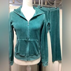 Juicy Couture Teal Velour Zip Hoodie Pants 32 x 28 Tracksuit